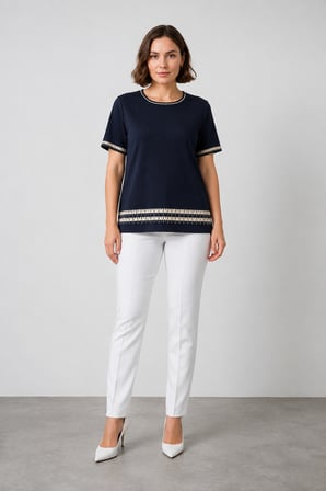 Kadın Sıfır Yaka Kısa Kollu Triko Bluz W27-3079