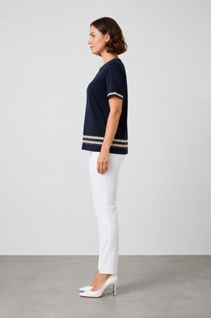 Kadın Sıfır Yaka Kısa Kollu Triko Bluz W27-3079