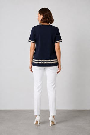 Kadın Sıfır Yaka Kısa Kollu Triko Bluz W27-3079