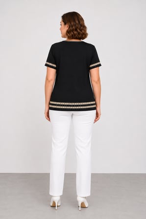 Kadın Sıfır Yaka Kısa Kollu Triko Bluz W27-3079