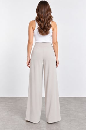 Kadın Rahat Kesim Beli Lastikli Bol Paça Pantolon Y26-1603 - Bej