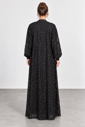 Kadın Tam Boy Uzun Kollu İç Elbiseli İkili Abaya Takım W27-9002 - Siyah