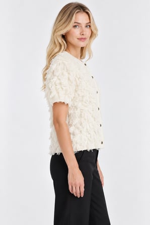 Kadın Crop Model Ön Düğmeli İp Kabartmalı Bluz W27-2926-Ekru