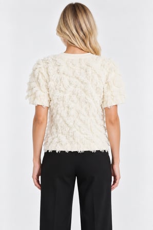 Kadın Crop Model Ön Düğmeli İp Kabartmalı Bluz W27-2926-Ekru