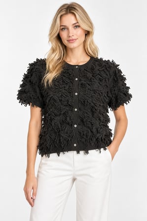 Kadın Crop Model Ön Düğmeli İp Kabartmalı Bluz W27-2926-Siyah