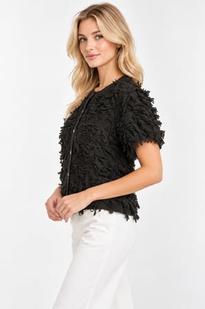 Kadın Crop Model Ön Düğmeli İp Kabartmalı Bluz W27-2926-Siyah