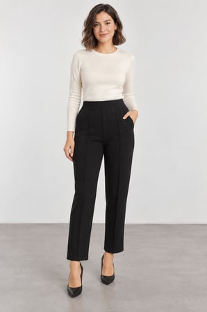 Kadın Hafif Sim Detaylı Triko Pantolon W27-31527 - Siyah