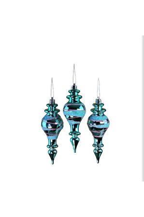 Yılbaşı Süsü Simli Fırıldak 3'lü Top Mavi 14 cm