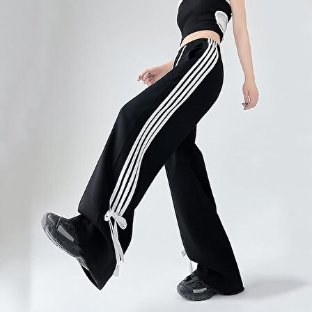 Kadın Sportif Üç Şerit Detaylı  Ayarlanabilir Paça Eşofman Altı 