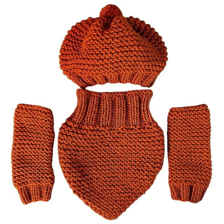 Uretti - Emine 9106 8920 El Örgüsü Kadın Bere Boyunluk Eldiven 3’lü Kışlık Akrilik Örgü Set - Turuncu