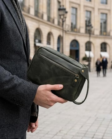 %100 Hakiki Deri Yeşil Erkek El Çantası Elde Taşımalı Portföyü Ve Kasatipi Çanta 20x15 cm