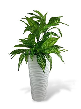 Yapay Çiçek Yukka Sarı Damarlı Salon Bitkisi Beyaz Uzun Kumsal Vazoda 120cm 60Yaprak