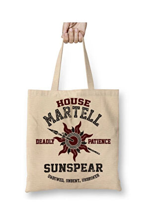 Game Of Thrones House Martell Beyaz Bez Çanta Uzun Saplı Alışveriş Çantası Plaj Çantası