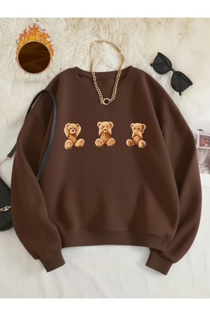 Unisex Tedy's Baskılı Bisiklet Yaka Sweatshirt