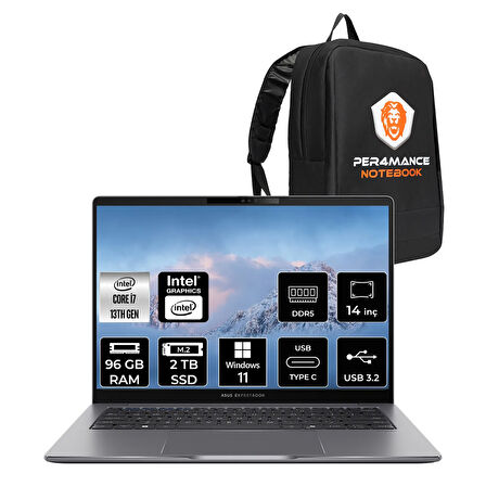 Asus Expertbook P3 i7 13620H 96GB DDR5 2TB SSD 14" WUXGA W11H P3405CVA Dizüstü Bilgisayar & ÇANTA