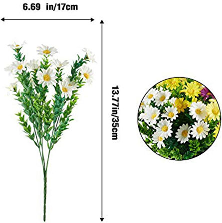 Yapay Çiçek Beyaz Papatya 5 Dallı Plastik Dekoratif Yapay Bitki