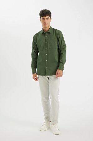 DeFacto Regular Fit Düğmeli Basic Düz Gabardin Pamuklu Uzun Kollu Gömlek A5383AX24AUGN900