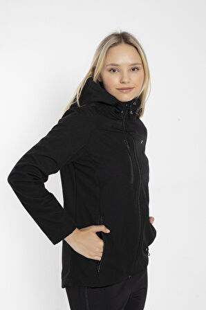 Crozwise Siyah Kadın Su Geçirmez Softshell Outdoor Mont / Ceket - 5037-10
