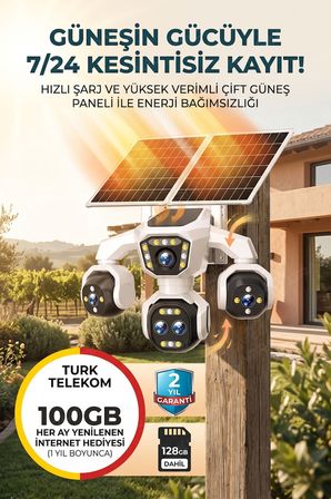 5 Kameralı Güneş Enerjili 18X Optik Zoom Solar Panelli Profesyonel Dış Mekân Güvenlik Kamerası 100TT