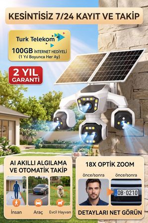 5 Kameralı Güneş Enerjili 18X Optik Zoom Solar Panelli Profesyonel Dış Mekân Güvenlik Kamerası 100TT