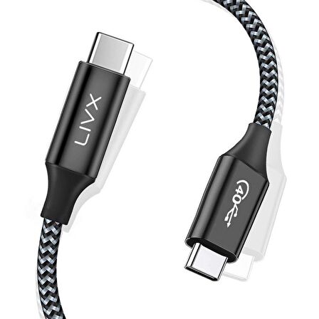 LivX Action Thunderbolt 4 Type C Kablo 100 W PD Şarj 1 Metre 40 Gbps Veri ve Görüntü Aktarım Kablosu Örgülü Kablo TH01
