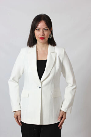 1905 Beyaz Kadın Büyük Beden Blazer Ceket