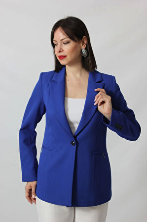 1904 Sax Fermuarlı Cep Aksesuarlı  Kadın Büyük Beden Blazer Ceket