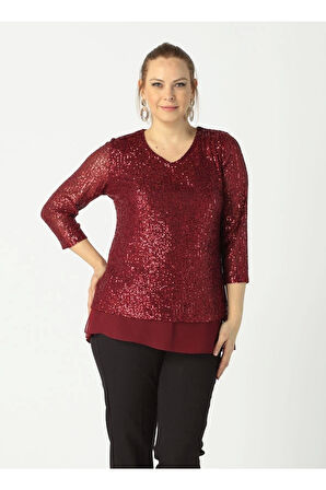 28034 Payet Büyük Beden Bluz Bordo