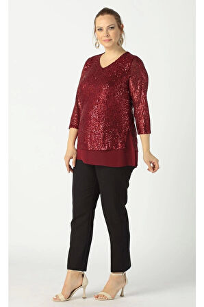 28034 Payet Büyük Beden Bluz Bordo