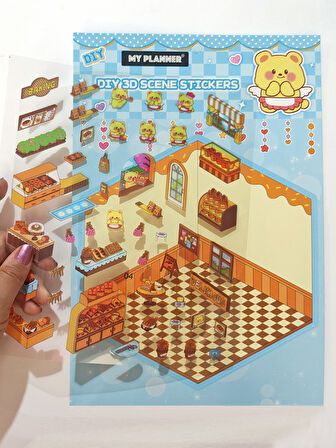Pastane Fırın izometrik Sticker Yapım Seti 3d Etiket Yapışkanlı Çıkartma - Ayı (No:04)