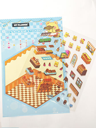 Pastane Fırın izometrik Sticker Yapım Seti 3d Etiket Yapışkanlı Çıkartma - Ayı (No:04)
