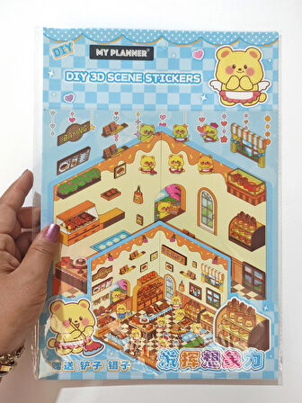 Pastane Fırın izometrik Sticker Yapım Seti 3d Etiket Yapışkanlı Çıkartma - Ayı (No:04)