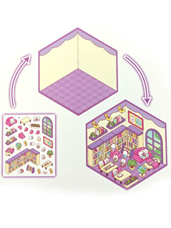 Kütüphane izometrik Sticker Yapım Seti 3d Etiket Yapışkanlı Çıkartma - Tavşan (No:01)