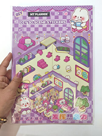 Kütüphane izometrik Sticker Yapım Seti 3d Etiket Yapışkanlı Çıkartma - Tavşan (No:01)