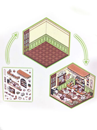 Kafe Dükkan izometrik Sticker Yapım Seti 3d Etiket Yapışkanlı Çıkartma - Panda (No:05)