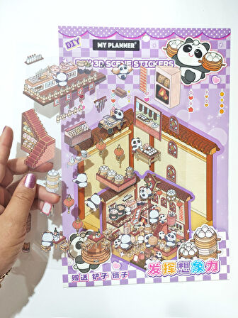 Otantik Restoran izometrik Sticker Yapım Seti 3d Etiket Yapışkanlı Çıkartma - Panda (No:06)