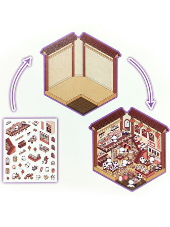 Otantik Restoran izometrik Sticker Yapım Seti 3d Etiket Yapışkanlı Çıkartma - Panda (No:06)