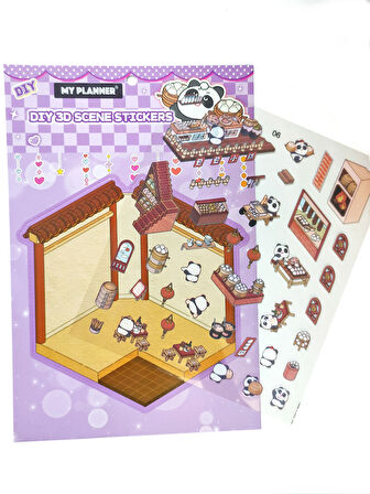 Otantik Restoran izometrik Sticker Yapım Seti 3d Etiket Yapışkanlı Çıkartma - Panda (No:06)