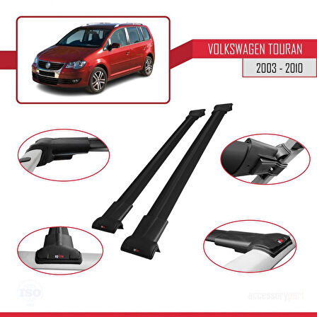 Volkswagen Touran (1T) Pre-Facelift 2003-2010 Arası ile Uyumlu FLY Model Ara Atkı Tavan Barı Siyah 2 Adet