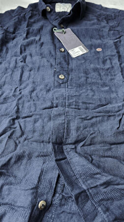 Slim Fit Saf Pamuk Denim Kumaş Kot Gömlek