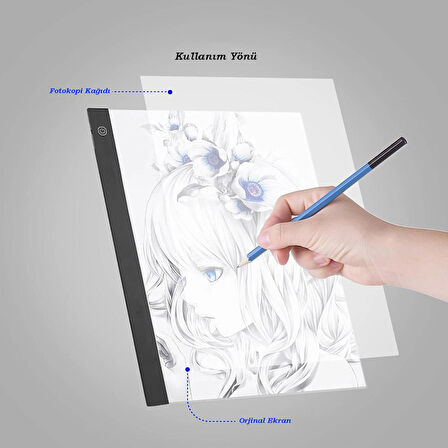 TechTic A3 Led Işıklı Çizim Tableti Led Çizim Kopyalama Tableti Eskiz Anime Portre Grafik Çizim 3Mod