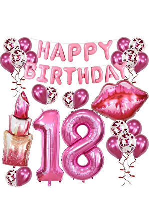 DUDAK RUJ FOLYO BALONLU 18 YAŞ PARTİ BALON SET