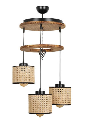 DAVİD 3 LÜ TEPSİLİ YANIK RATTAN ABAJURLU SARKIT