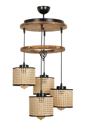 DAVİD 4 LÜ TEPSİLİ YANIK RATTAN ABAJURLU SARKIT