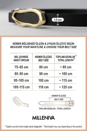 Soyut Elips Gold Tokalı Siyah İnce Kadın Kemer 1.5 cm