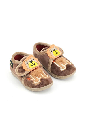 Gezer Erkek Çocuk Aslan Figürlü Kışlık Yumuşacık Ev Pandufu Cırtlı Kahve