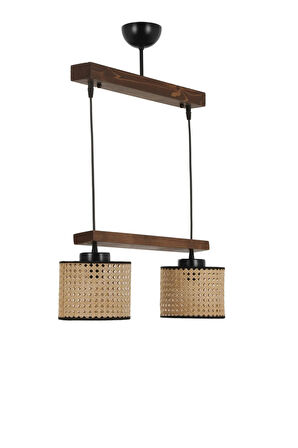 DAVİD 2 Lİ SIRALI CEVİZ RATTAN ABAJURLU SARKIT