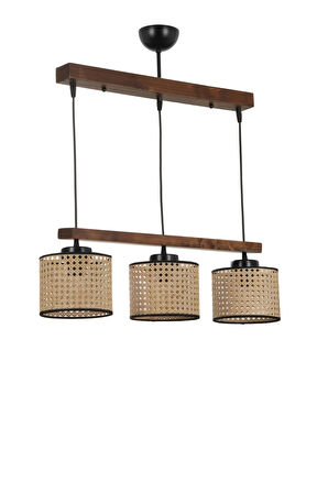 DAVİD 3 LÜ SIRALI CEVİZ RATTAN ABAJURLU SARKIT
