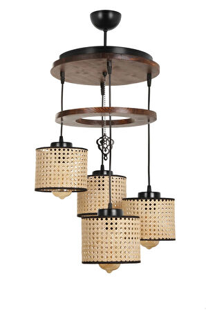 DAVİD 4 LÜ TEPSİLİ CEVİZ RATTAN ABAJURLU SARKIT