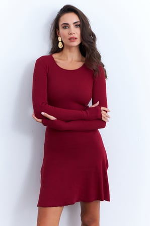 Kadın Bordo Bağlamalı Kaşkorse Mini Elbise FRY2175